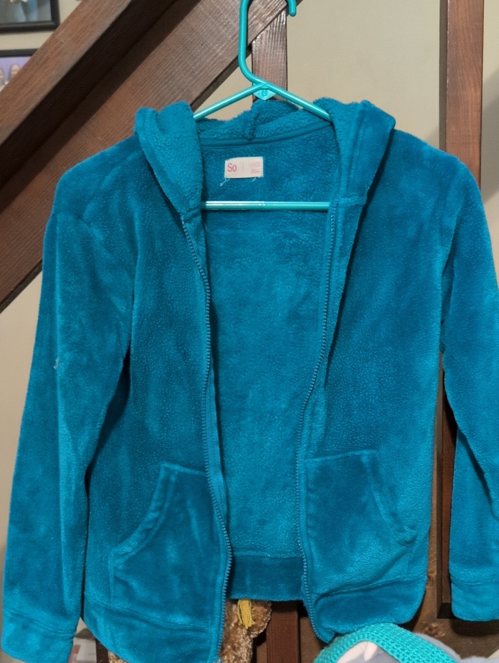 SO Teal Plush Hooded Zip Jacket for Kids